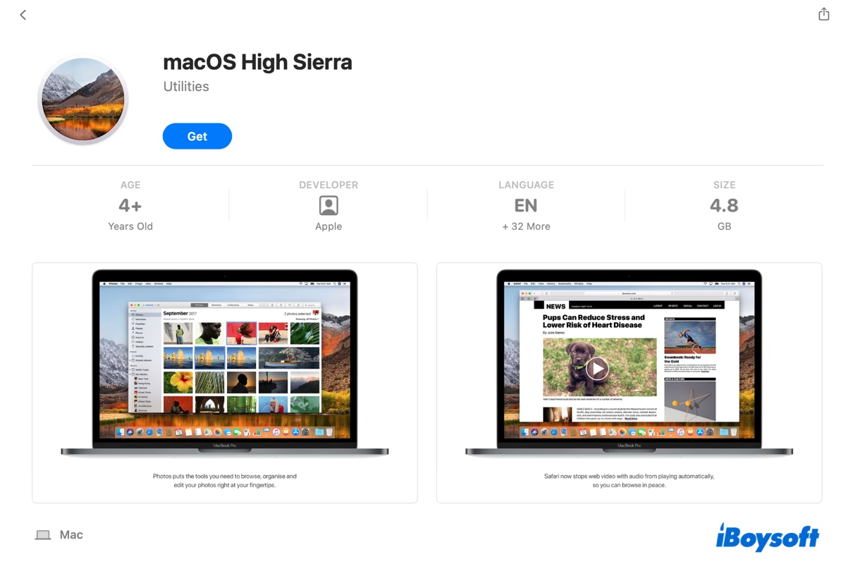 Laden Sie den macOS High Sierra vollständigen Installer aus dem App Store herunter