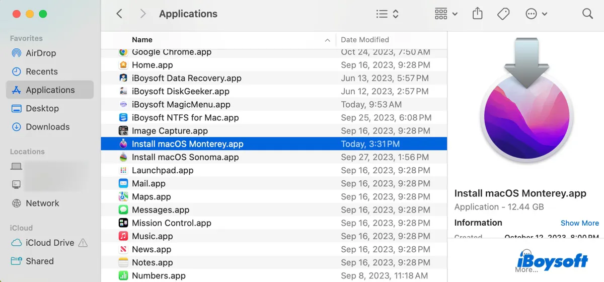 macOS Monterey Installer im Anwendungen-Ordner