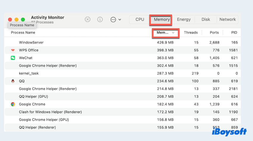 check memory leak on Activity Monitor