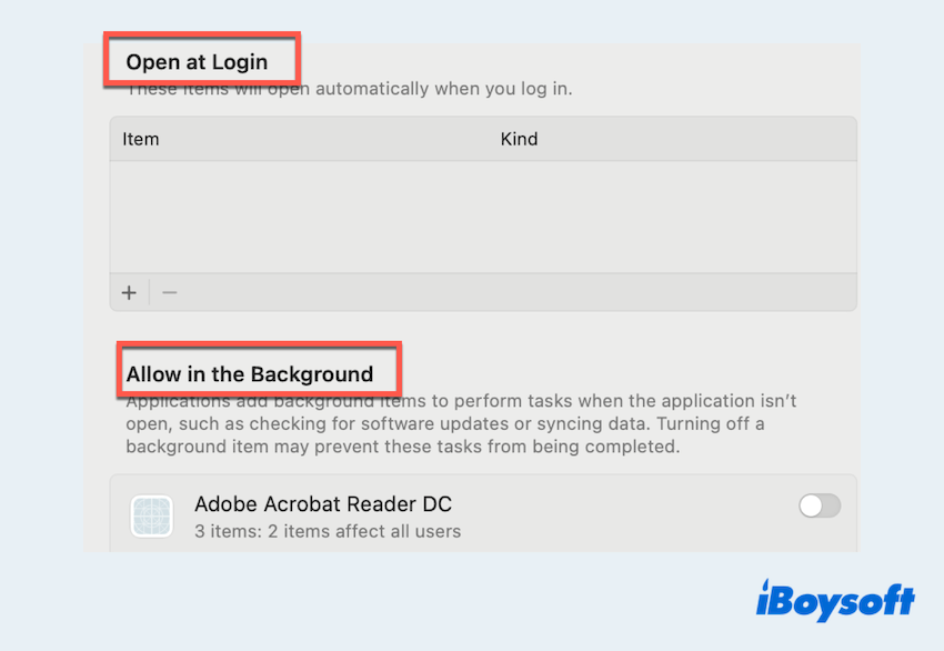 disable login items on Mac