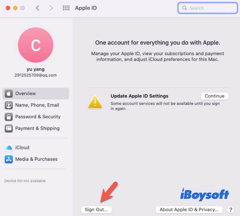 cerrar sesión ID de Apple en Mac