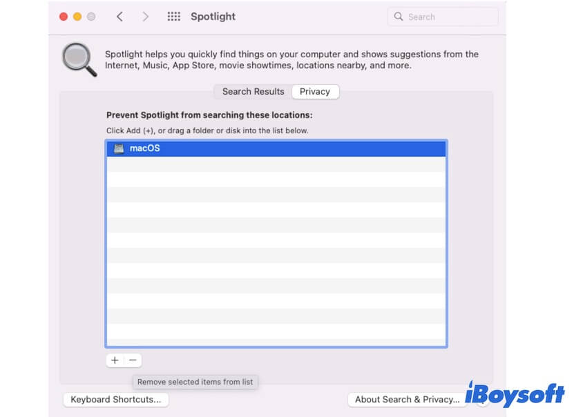 Macintosh HD aus Spotlight Datenschutz entfernen