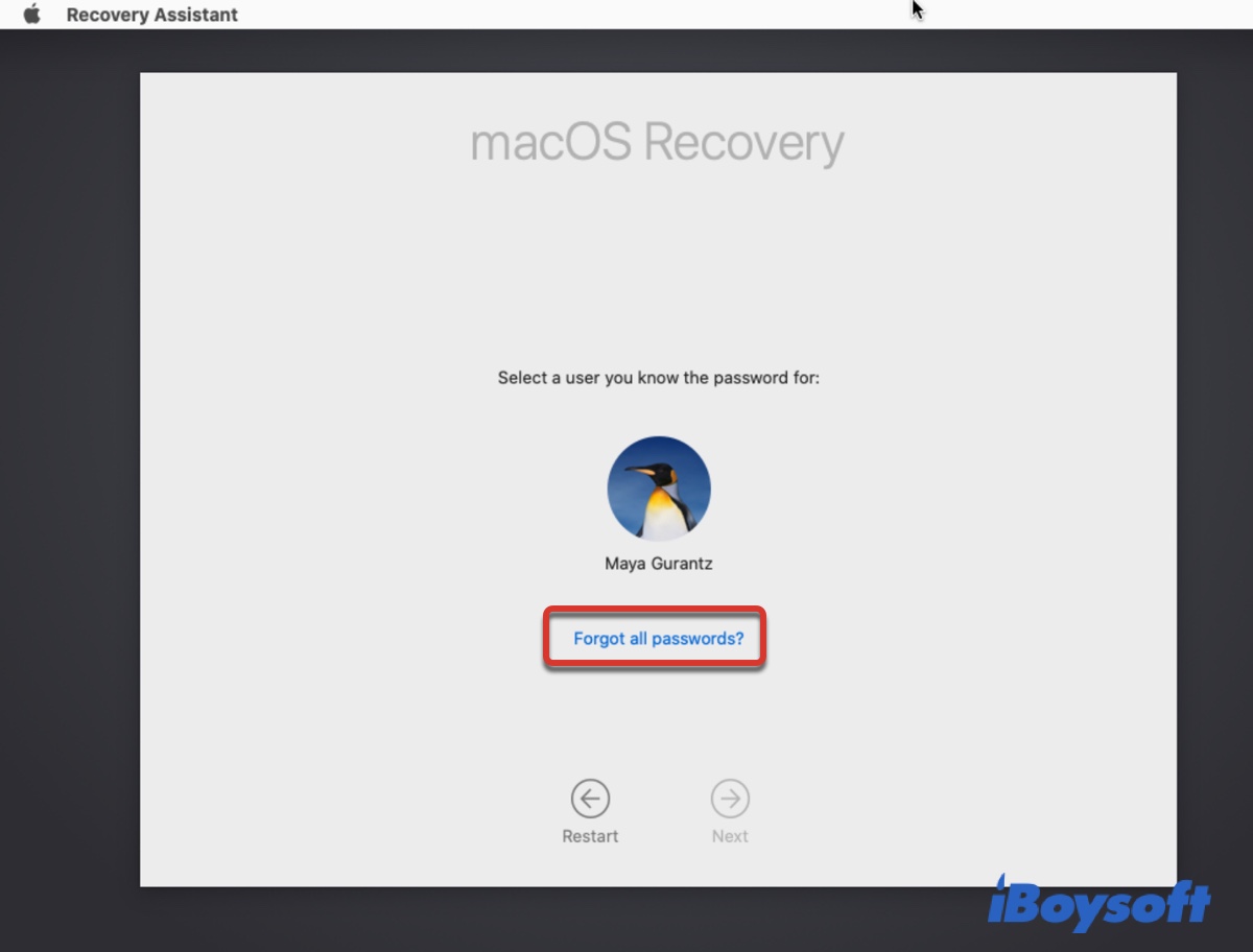 Reset login password in macOS Recovery