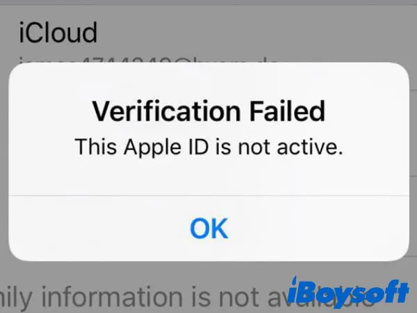 verification failed this apple id is not active