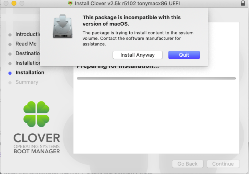 this package is incompatible with this version of macos