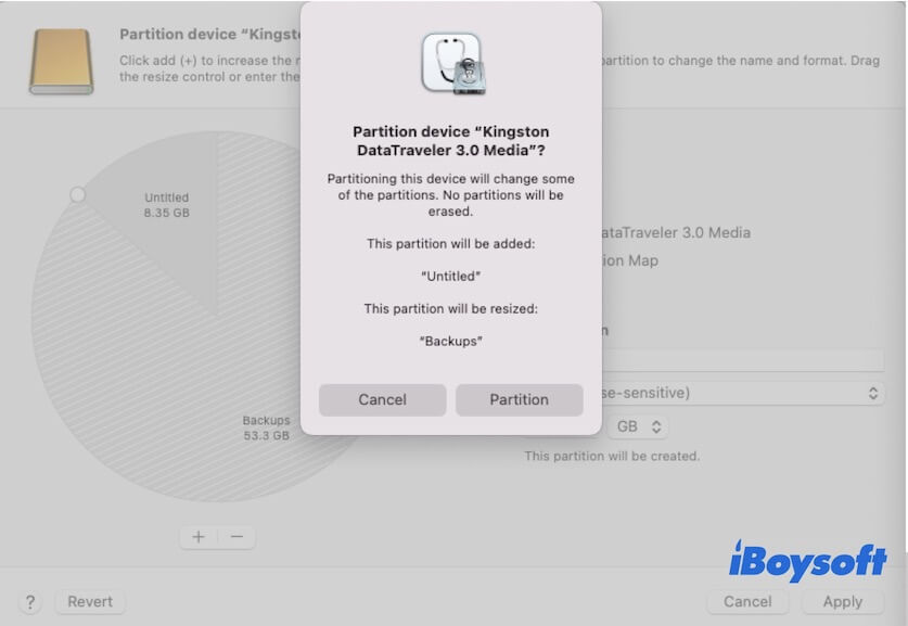 click Partition on popup window