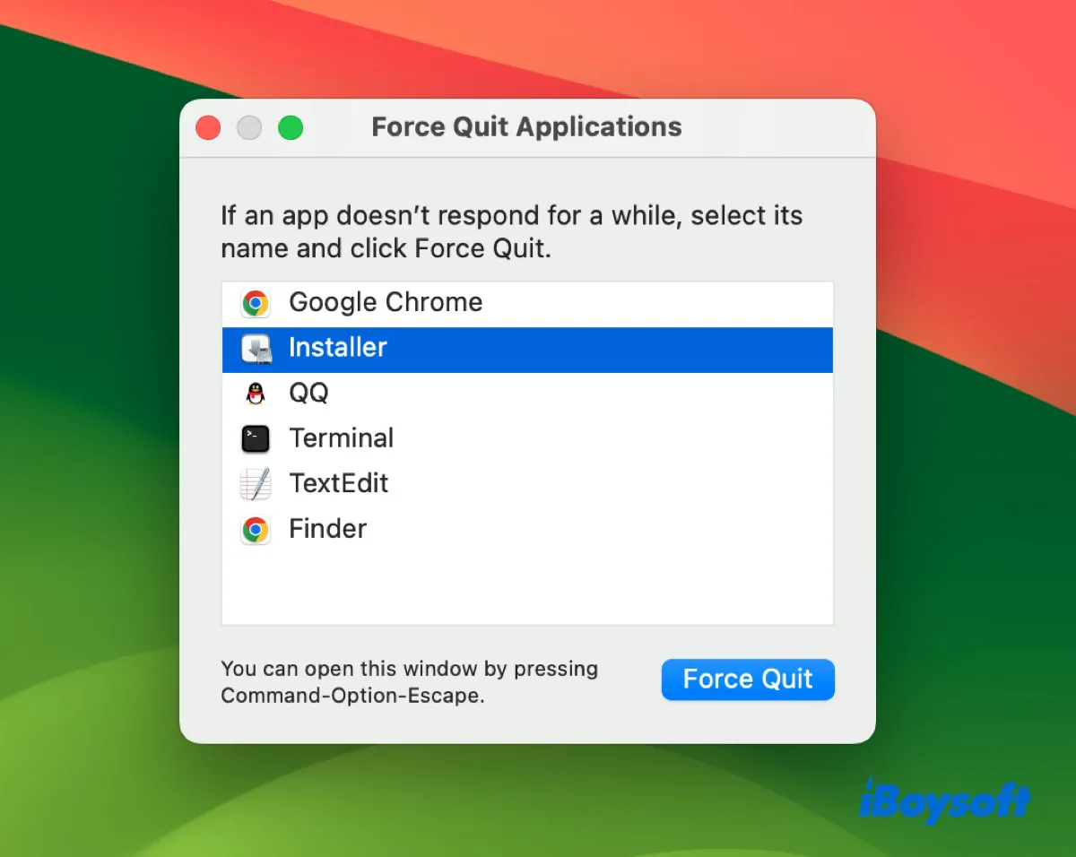 Force quit the app installer on Mac