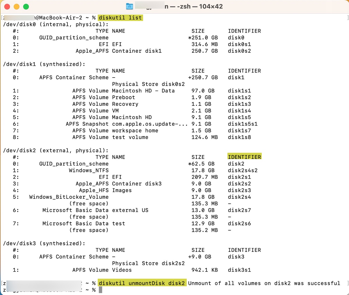Desmontar disco en Terminal en Mac