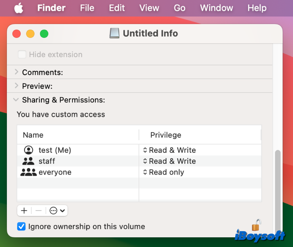 ignore ownership on this volume