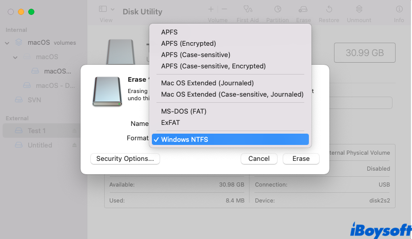 format drive to NTFS on Mac in Disk Utility