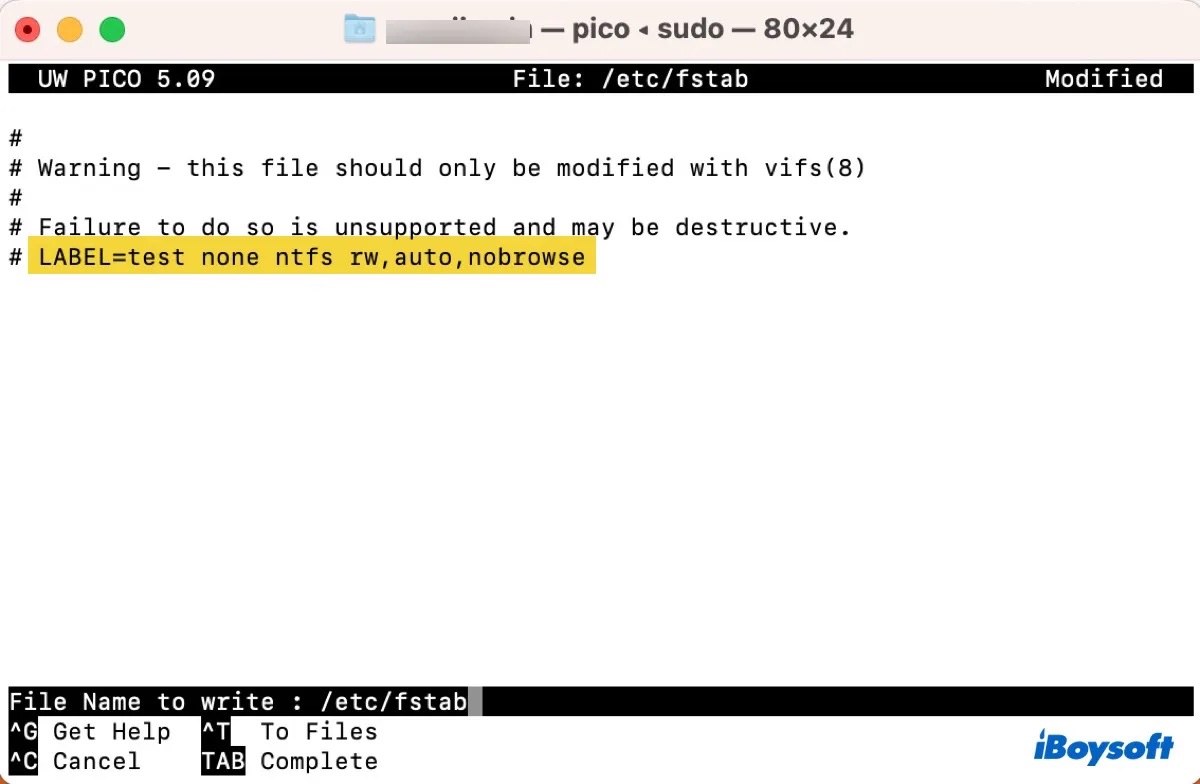 Habilitar o suporte de gravação NTFS no Terminal