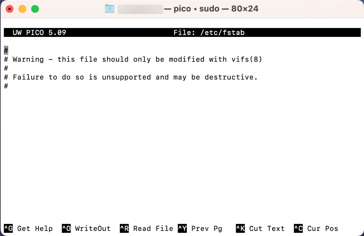 Ouvrir le fichier fstab sur un Mac M1