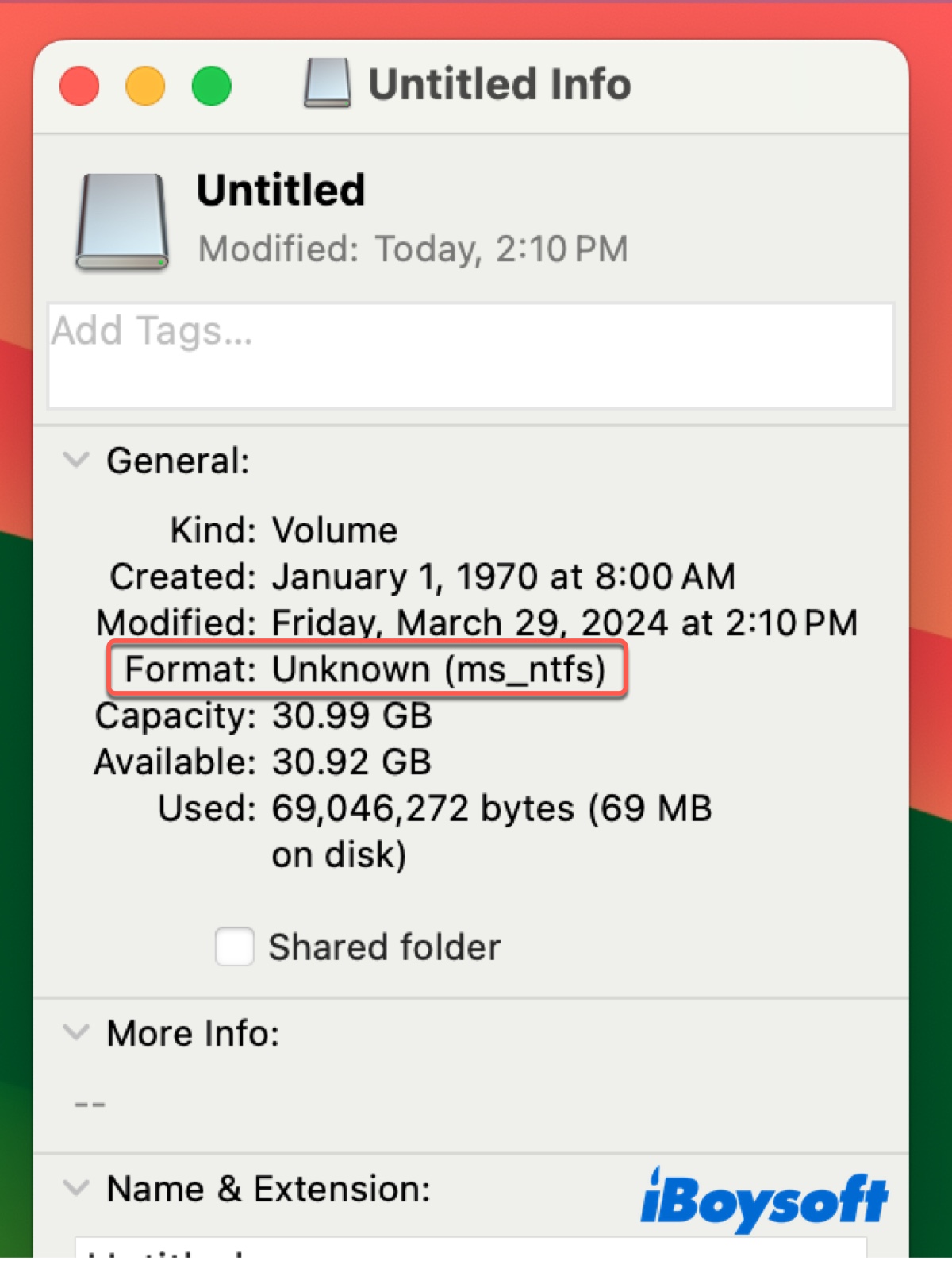 Vérifiez quel système de fichiers possède votre disque dur externe dans Obtenir des informations