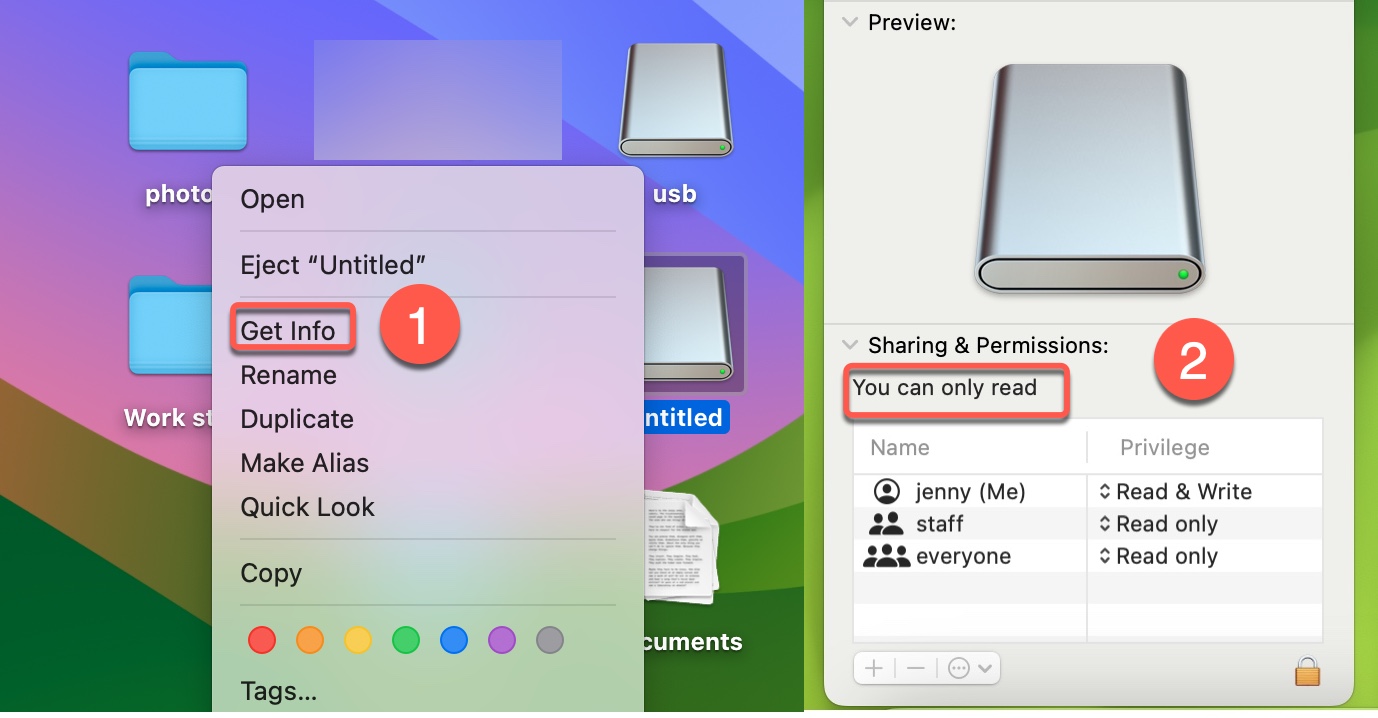 Trouver le message Vous ne pouvez que lire sur Mac