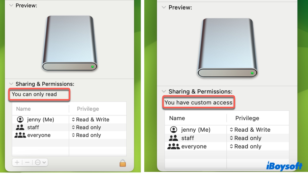 Vous avez un accès personnalisé sur le disque dur externe sur Mac