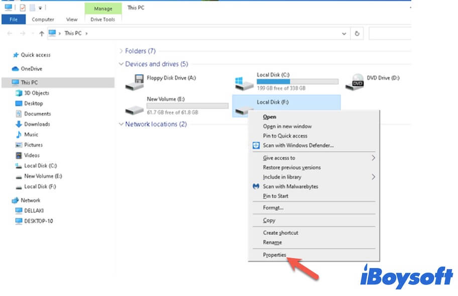 open disk Properties
