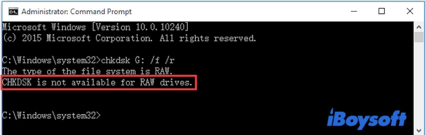 CHKDSK is not available for RAW drives