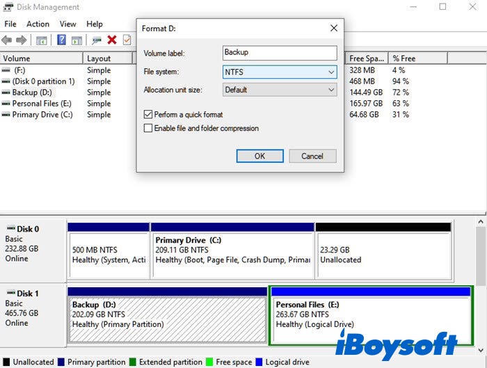 Format RAW drive with Disk Management