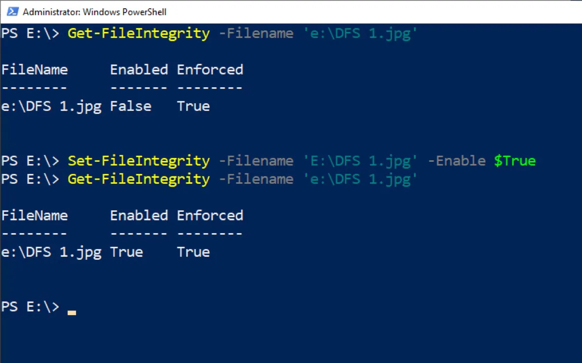 Enable integrity streams for file data