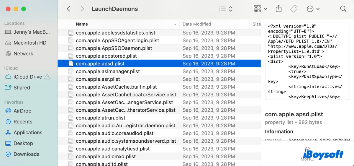 O arquivo plist do apsd no Mac