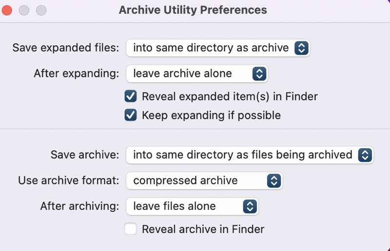 Archive Utility Preferences on Mac