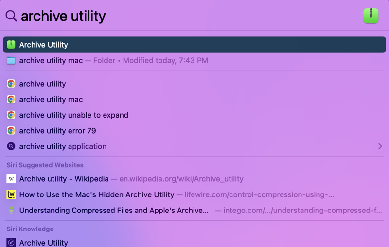 find Archive Utility on Mac using Spotlight search