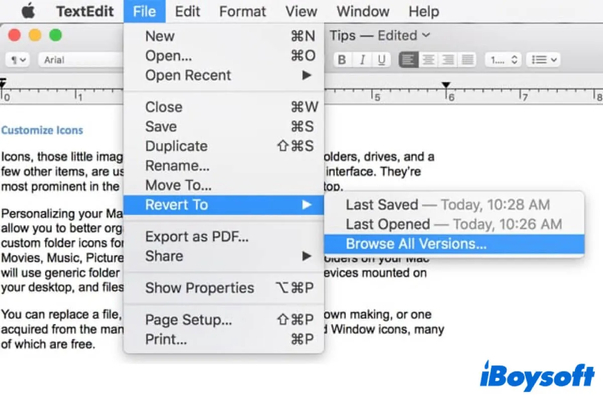 auto save and versions Mac