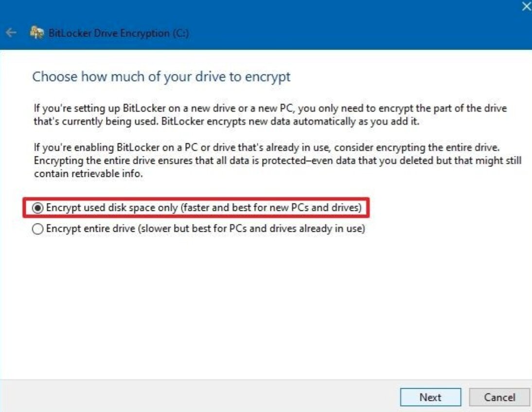 choose how much drive encrypt option