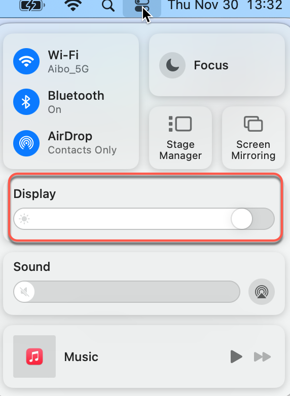 how to adjust brightness in Control Center