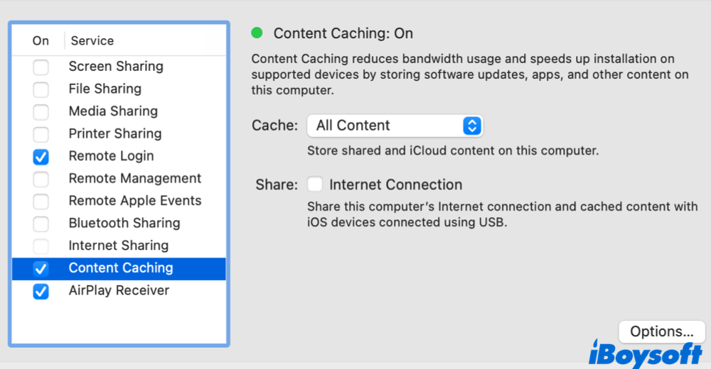 enable content caching on Mac