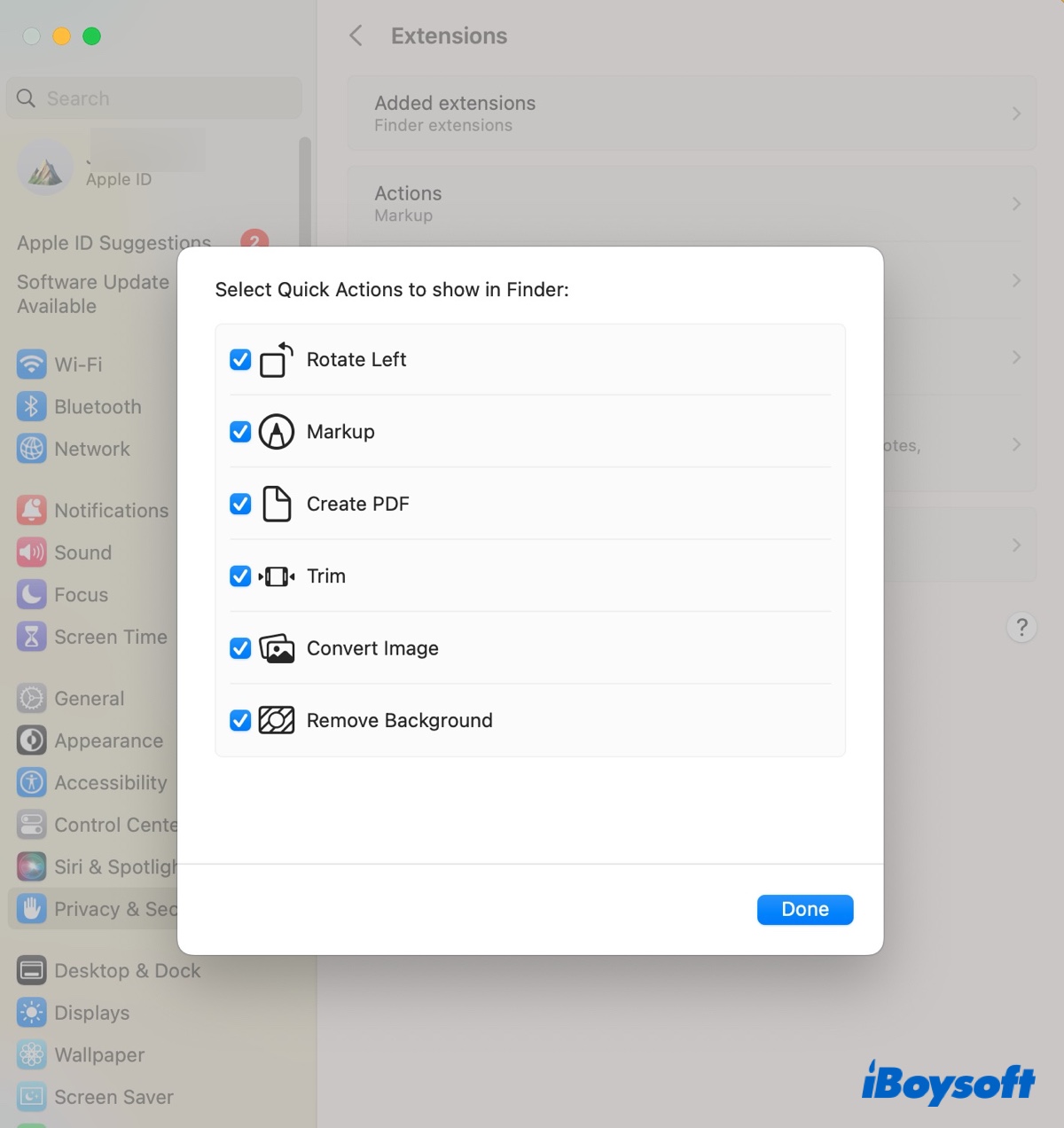 Ajouter ou supprimer des éléments du menu Actions rapides sur Mac