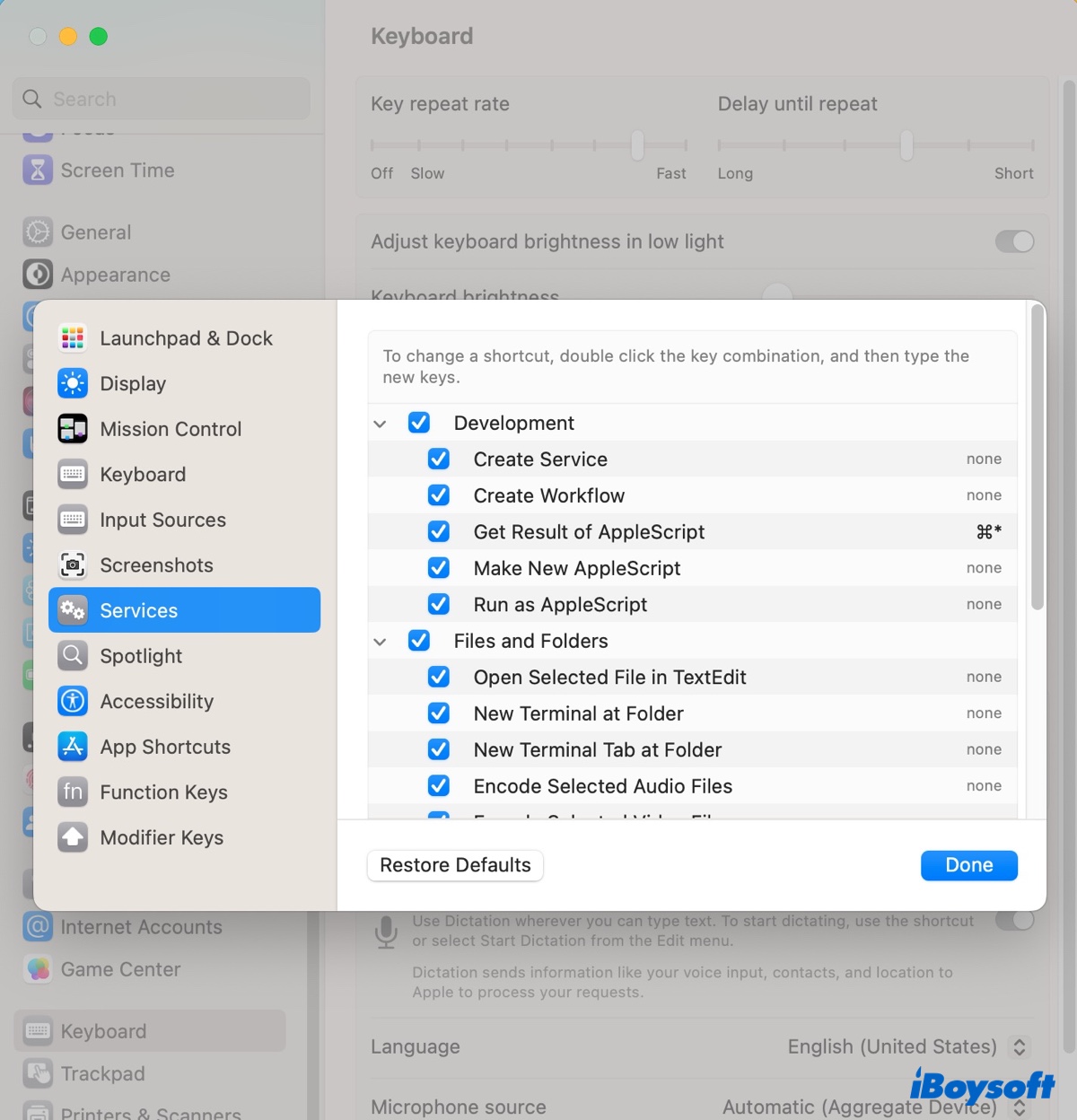 Adicionar ou remover itens do menu de contexto de Serviços no Mac