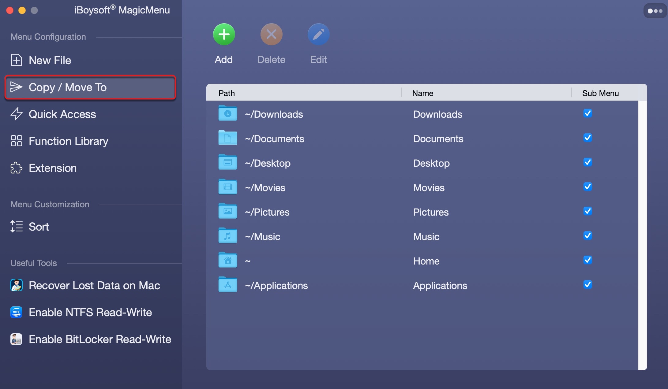 Ajouter un menu copier ou déplacer vers le menu contextuel sur Mac