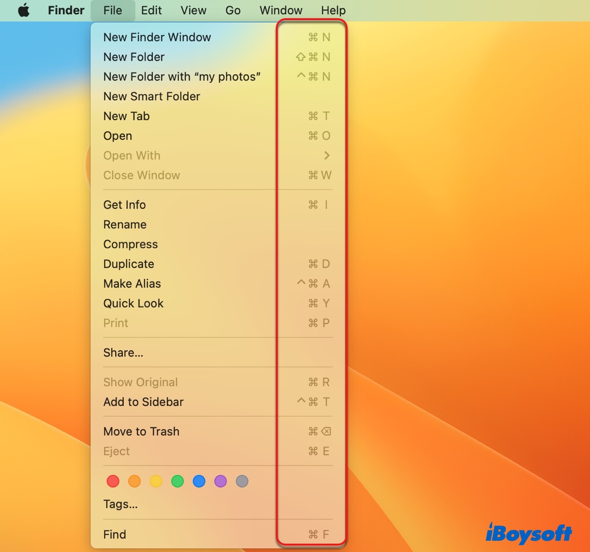 Utiliser les raccourcis clavier pour accéder aux fonctions dans le menu contextuel macOS