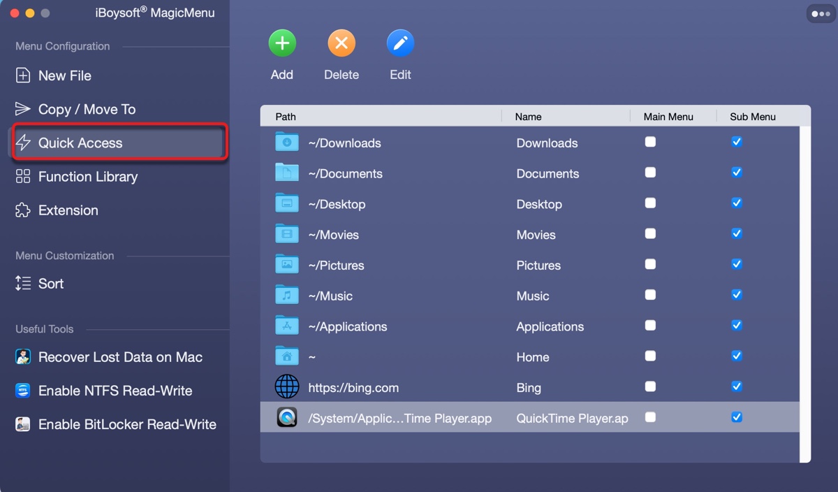 Ajouter un accès rapide au menu contextuel droit sur Mac