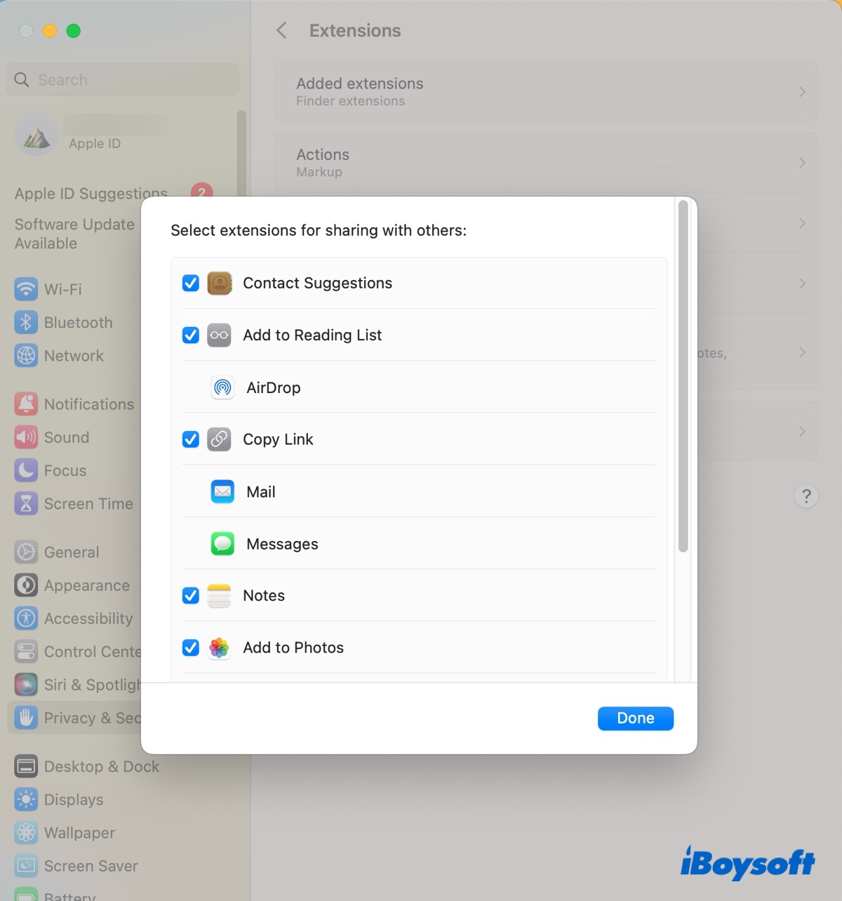 Adicionar ou remover itens no menu de contexto Compartilhar no Mac