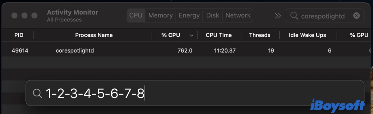 corespotlightd using high CPU usage in Activity Monitor