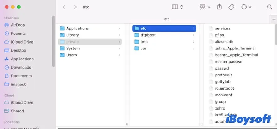 the location of etc folder on Mac