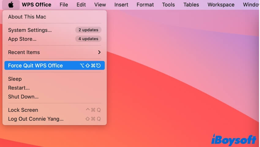 forcer à quitter les applications avec le menu Pomme