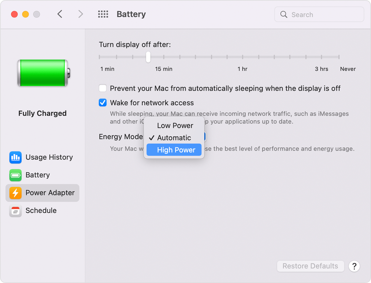 How to turn on High Power Mode on MacBook Pro