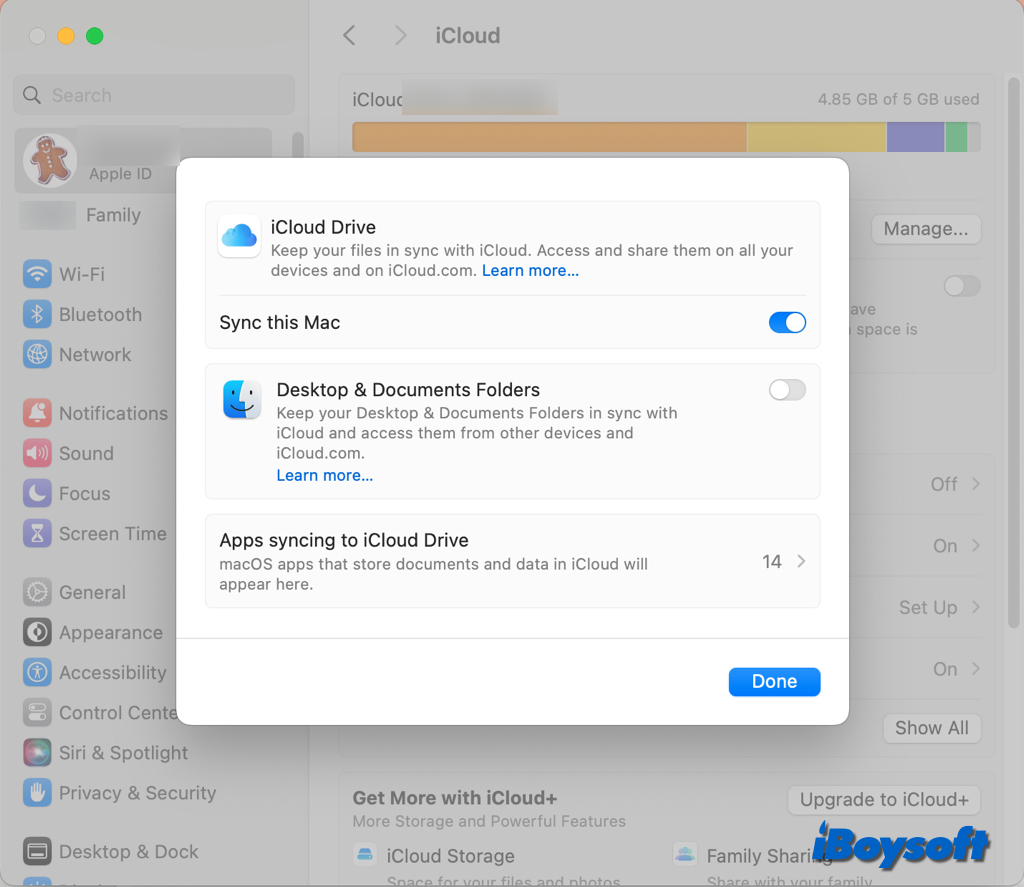 turn on icloud drive desktop and documents