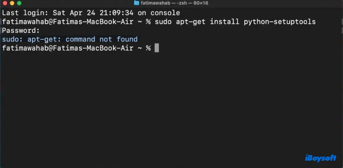 The error that reads apt get command not found on Mac
