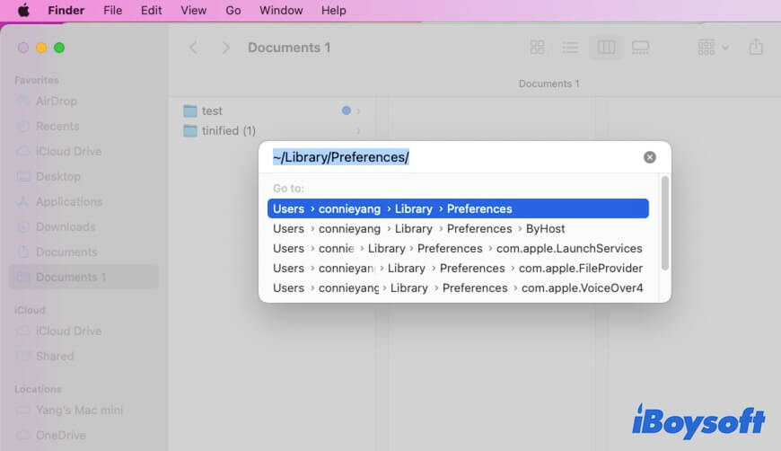 enter the path of the Preferences folder