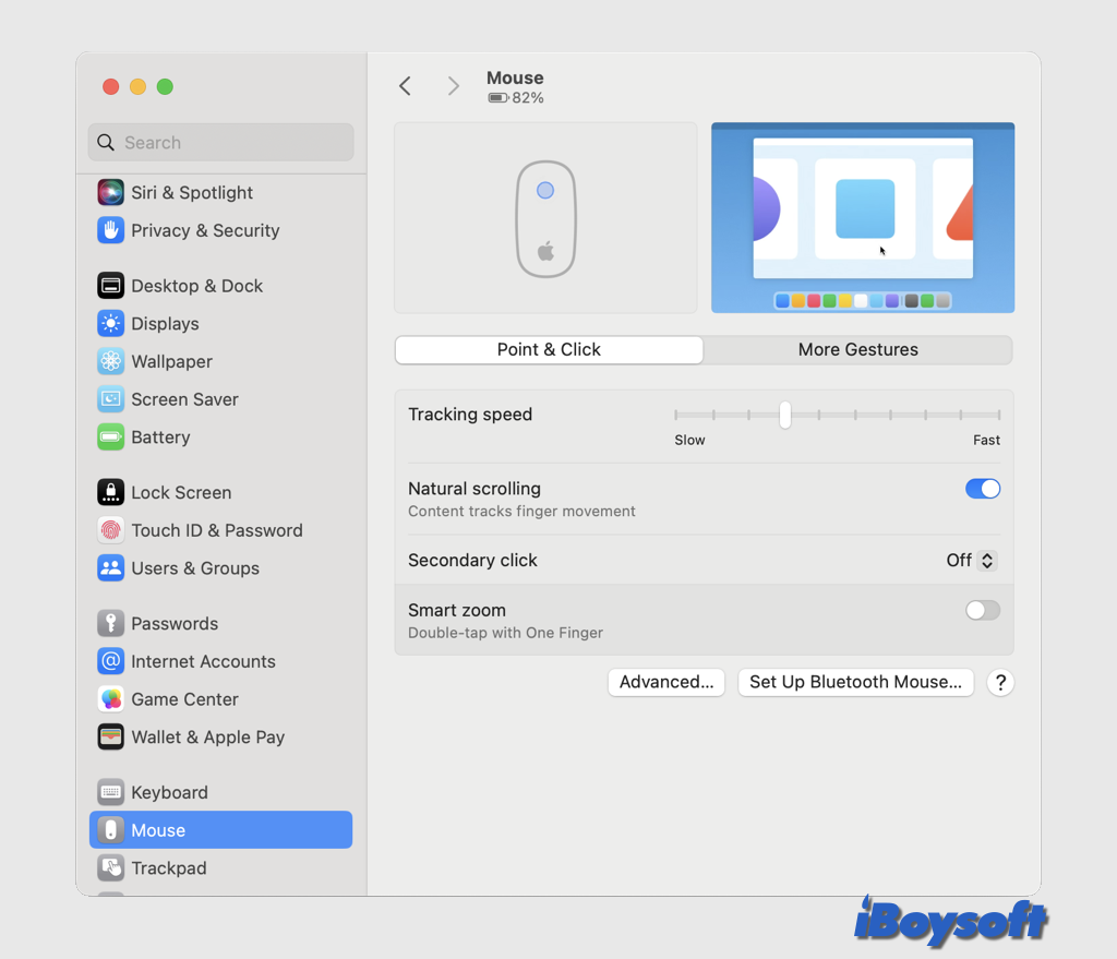 configurações de ponteiro e clique do mouse