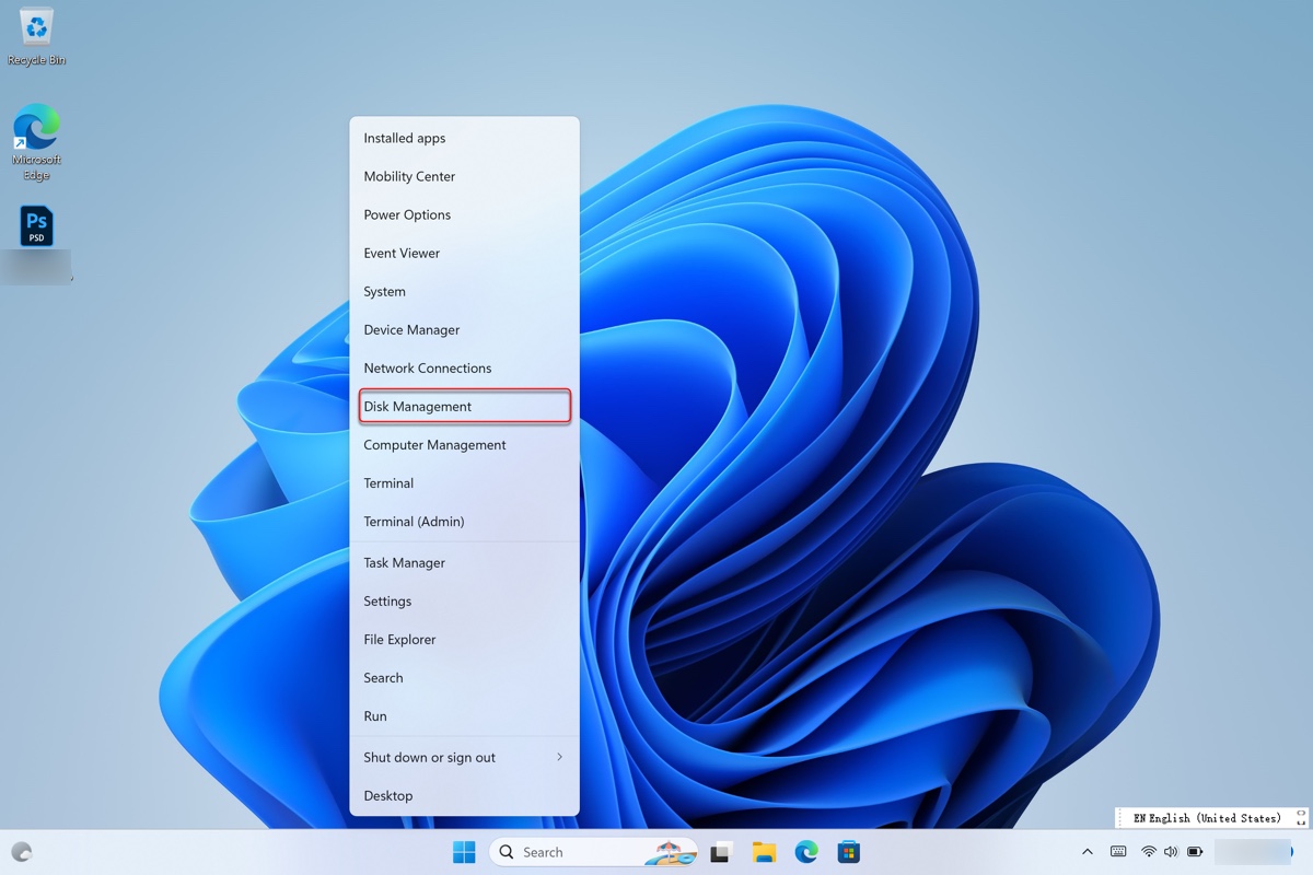 Abrir Administración de discos en Windows para ver la unidad formateada Mac OS Extended Journaled