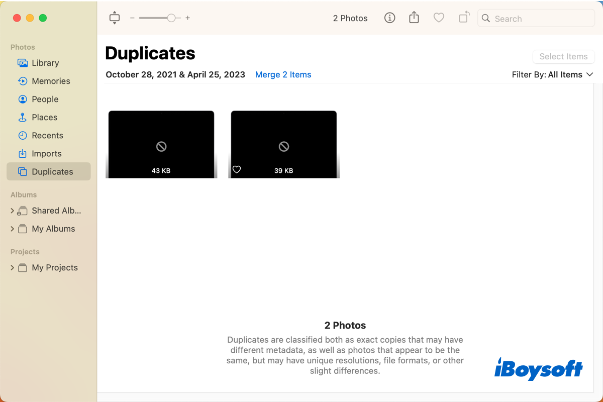 álbum de fotos duplicadas de Mac
