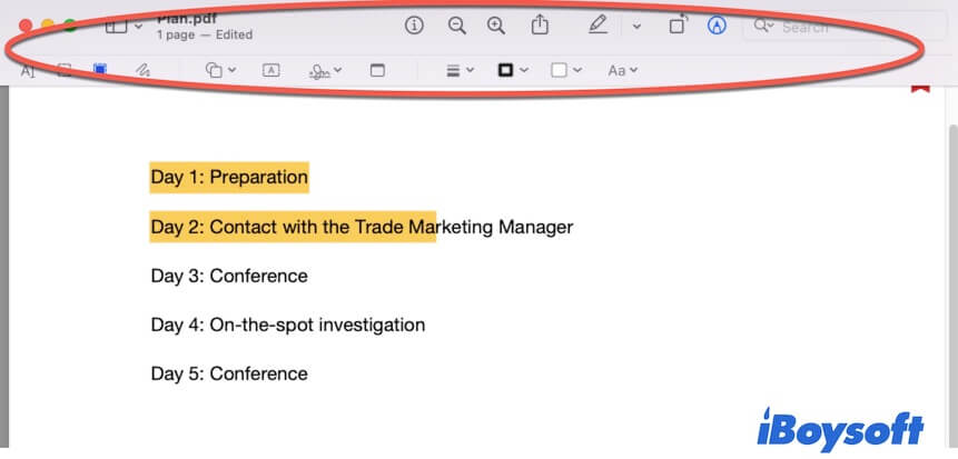 barra de ferramentas do PDF do Mac Preview