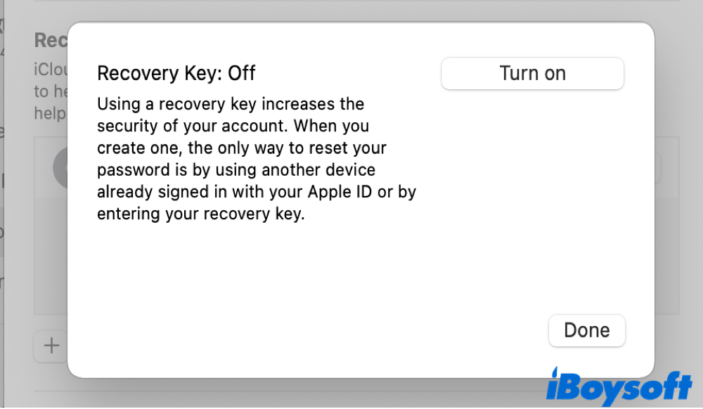 turn on recovery key Mac