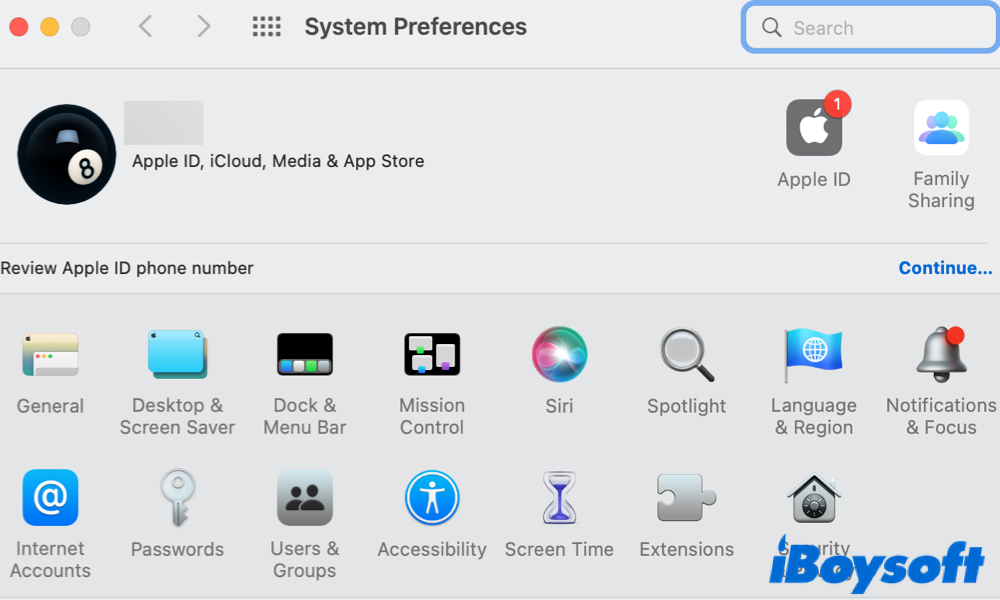 Apple ID in system prefrence