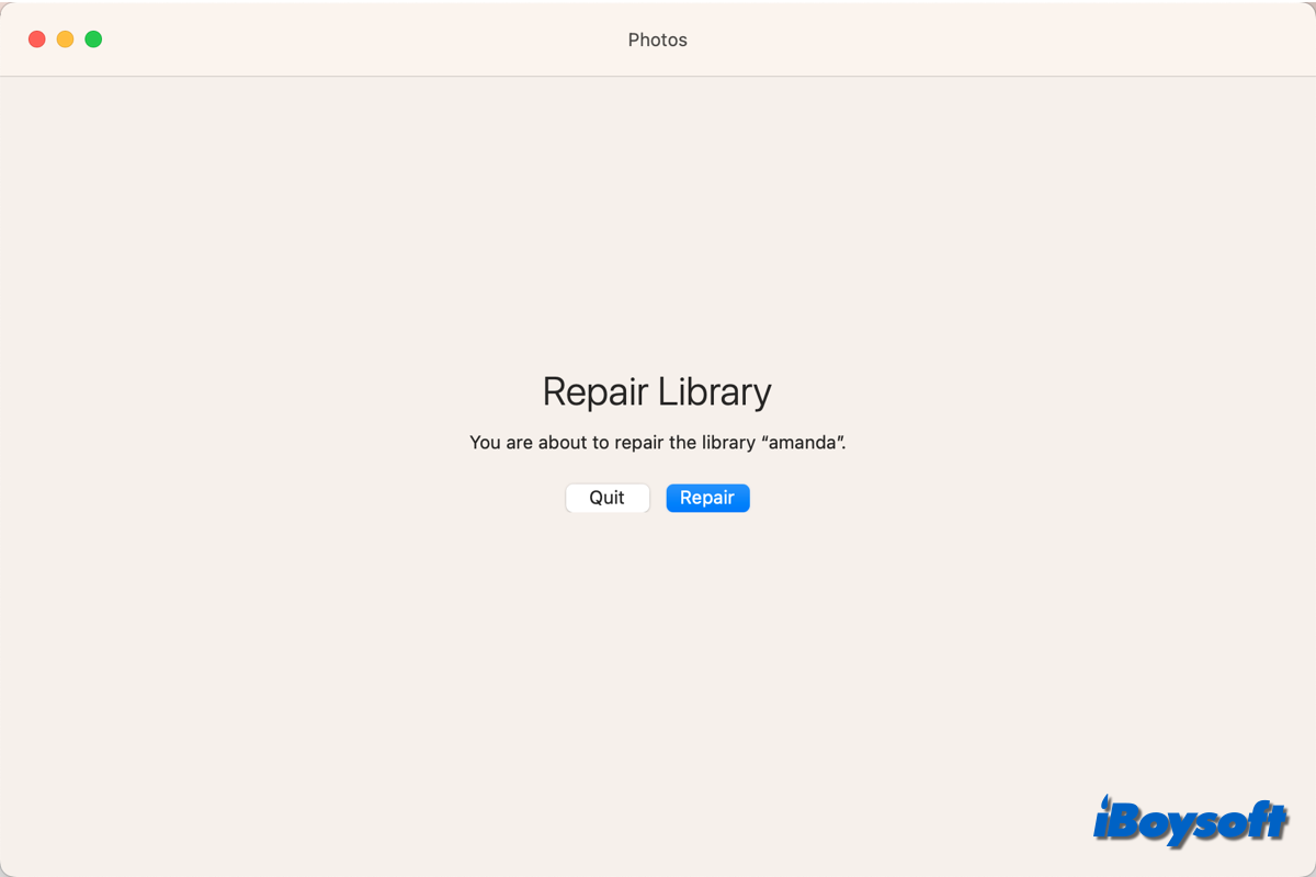herramienta de reparación de la biblioteca de fotos
